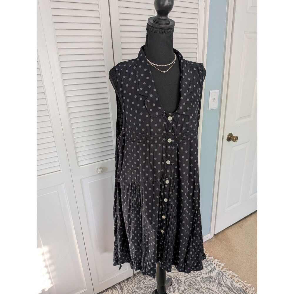 TULIP Top Tunic Women's M Black/Taupe Polka Dot Artsy Lagenlook Hi-Lo Oversize